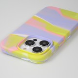 Coque iPhone 14 Pro - Gel Soft touch lisse Stripes jaune/violet