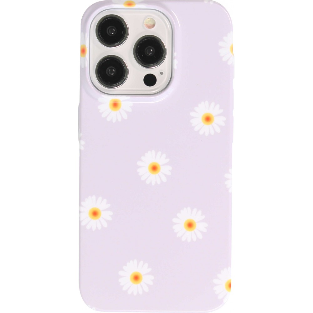Coque iPhone 15 Pro Max - Plastique glossy petits fleurs - Violet clair