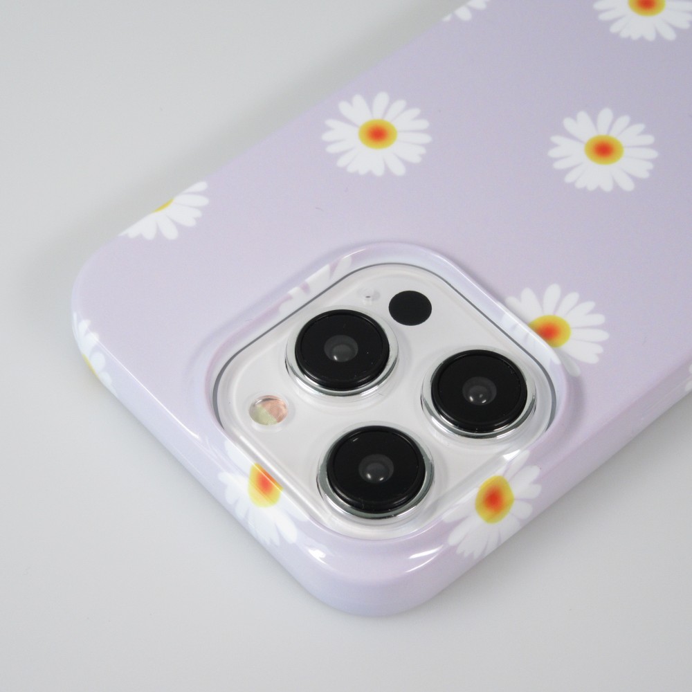 Coque iPhone 15 Pro Max - Plastique glossy petits fleurs - Violet clair