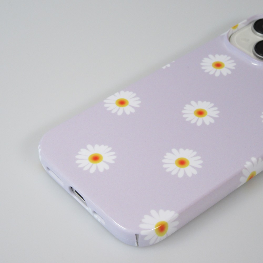 Coque iPhone 15 Pro Max - Plastique glossy petits fleurs - Violet clair