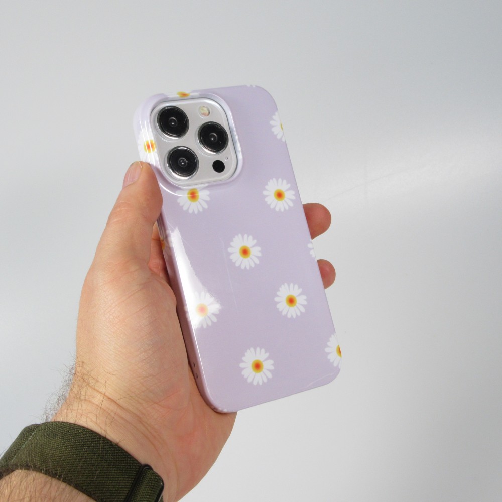 Coque iPhone 15 Pro Max - Plastique glossy petits fleurs - Violet clair