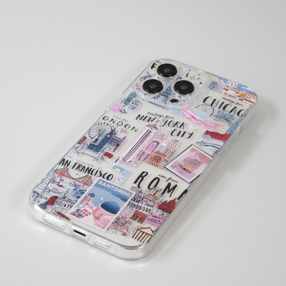 Coque iPhone 14 Pro Max - Gel silicone Cities of the world - Transparent