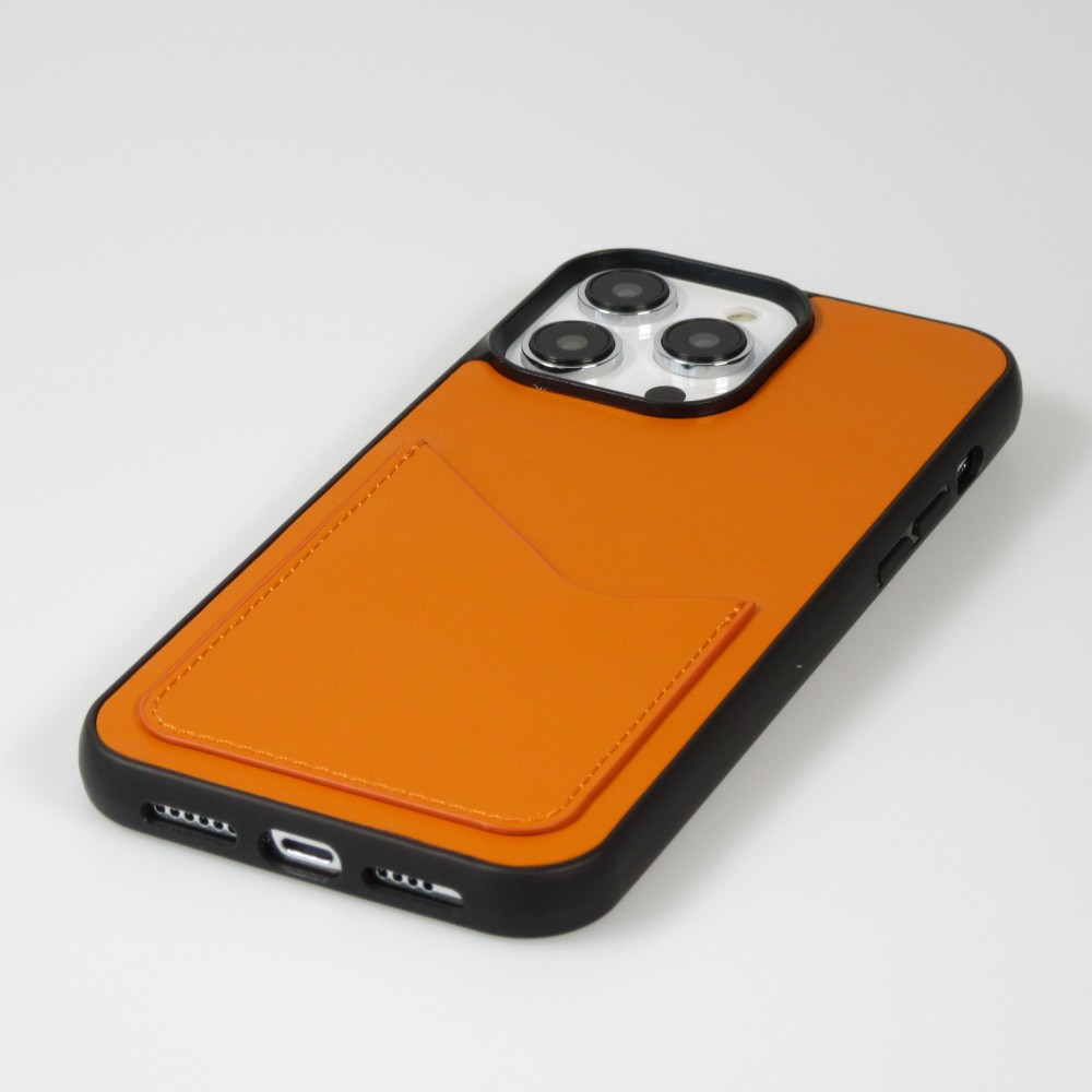 Coque iPhone 14 Pro Max - Gel silicone brillant Haze porte-carte - Orange