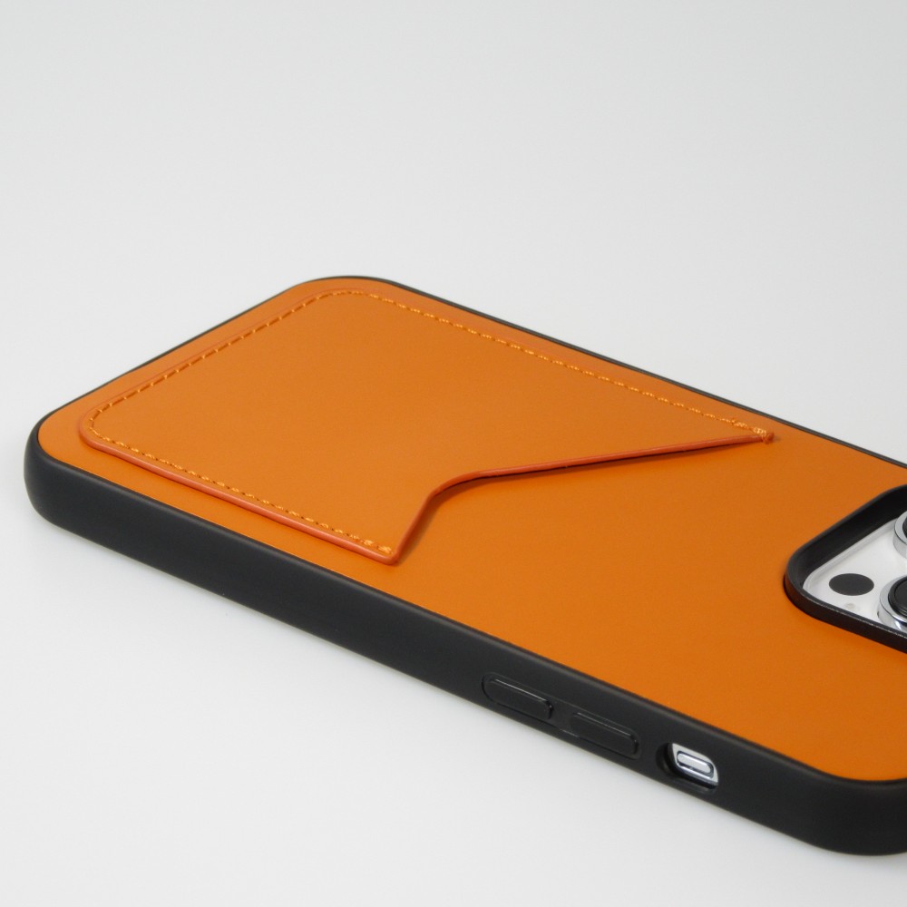 Coque iPhone 14 Pro Max - Gel silicone brillant Haze porte-carte - Orange