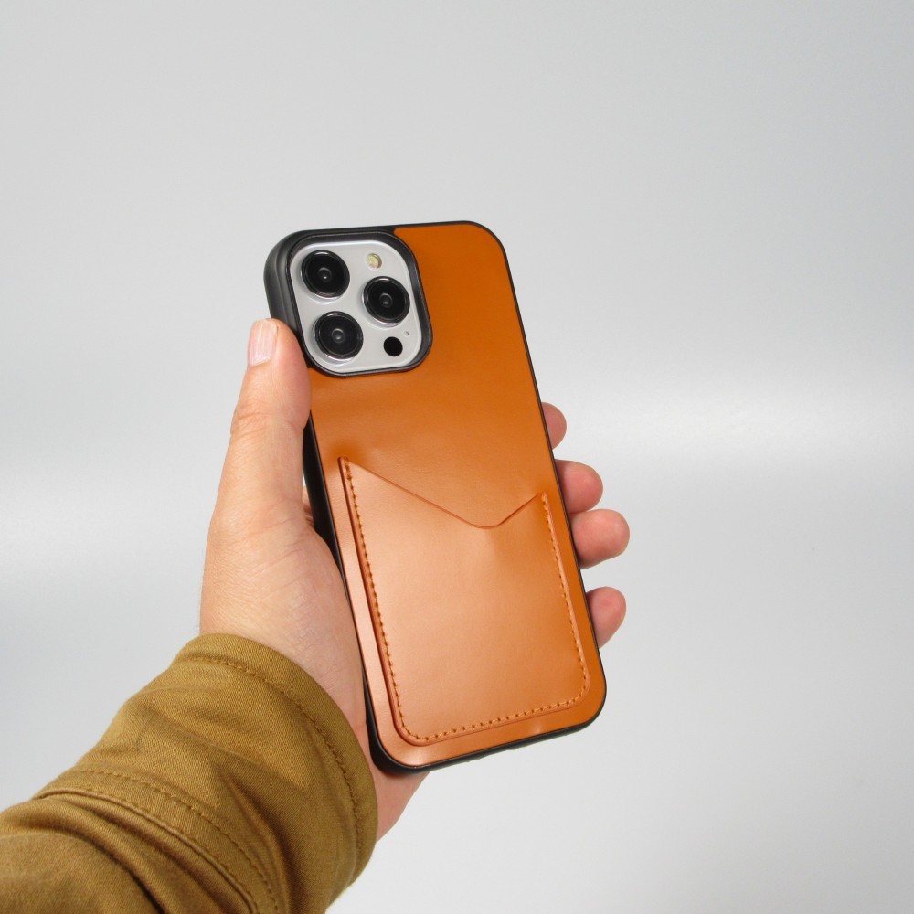 Coque iPhone 14 Pro Max - Gel silicone brillant Haze porte-carte - Orange