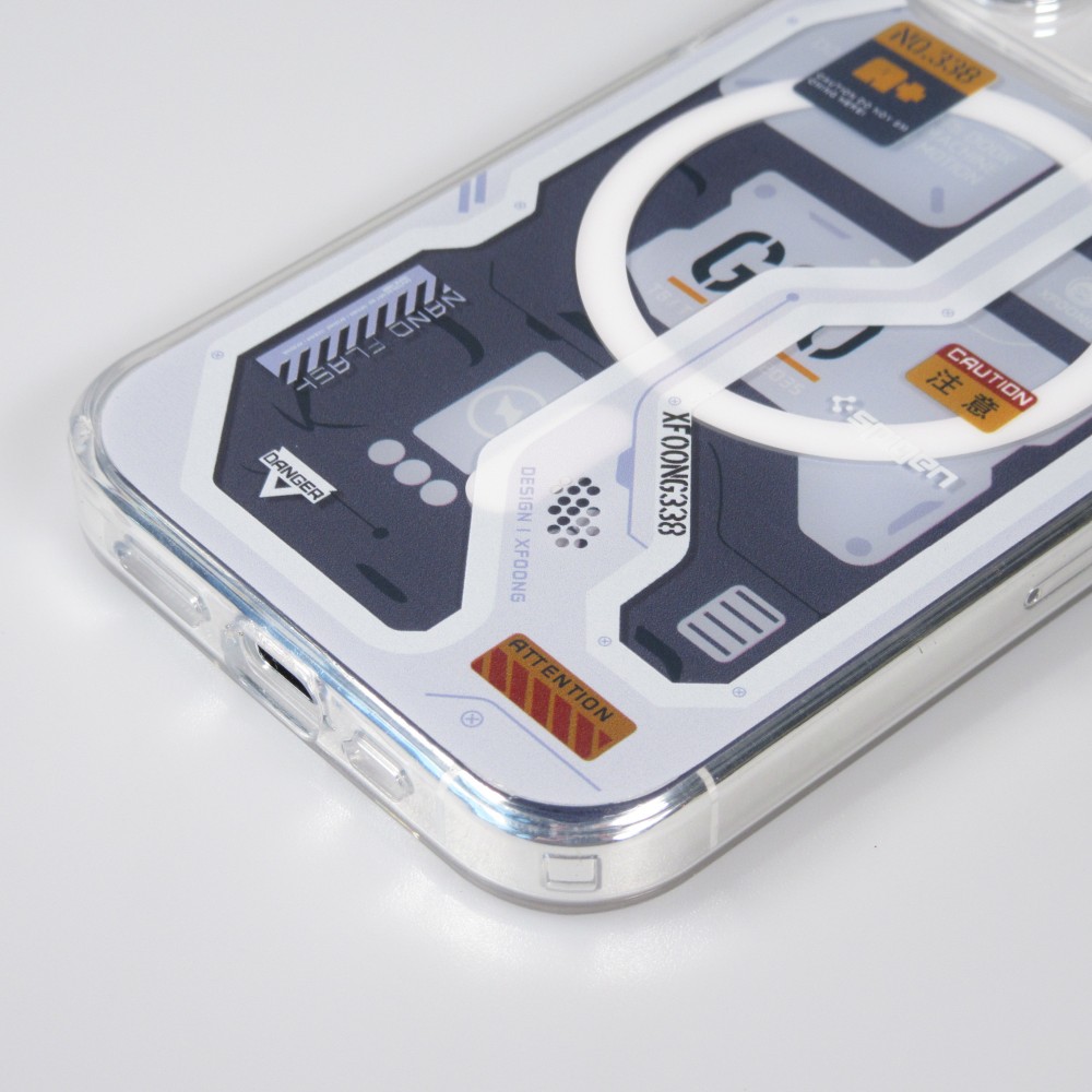 Coque iPhone 14 Pro Max - Gel silicone Machine Armor Type-G20 MagSafe - Bleu clair