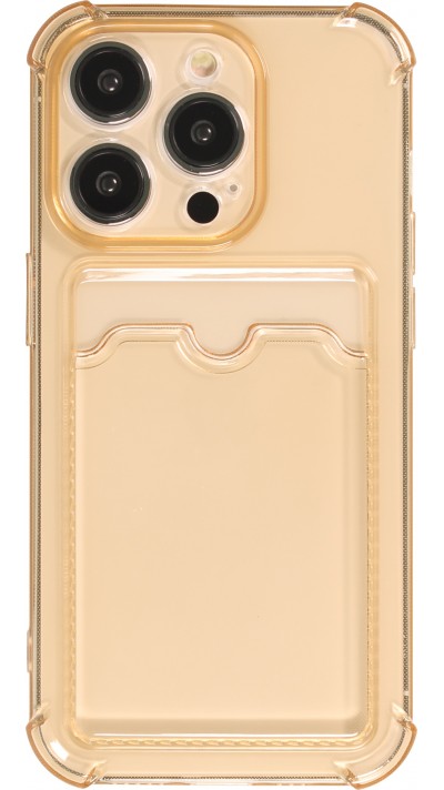 Coque iPhone 14 Pro - Gel silicone bumper super flexible avec porte-carte transparent - Or