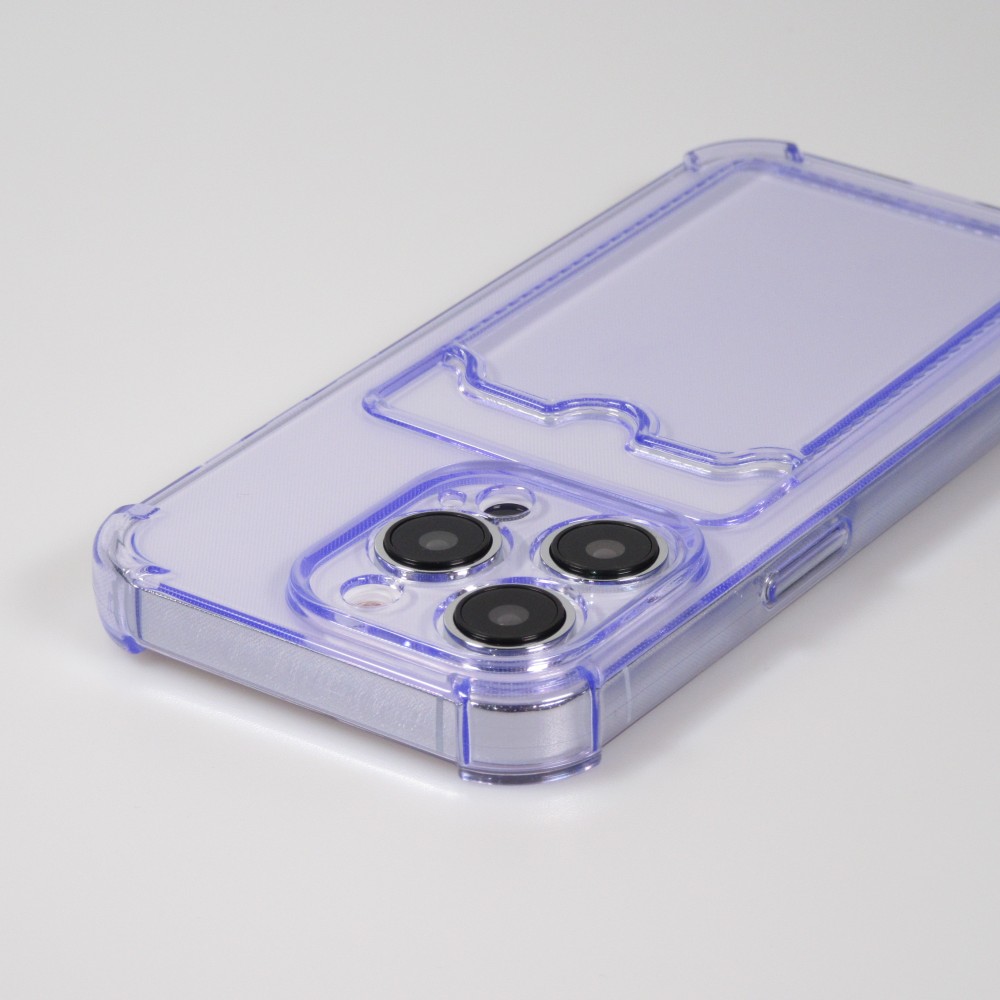 Coque iPhone 14 Pro - Gel silicone bumper super flexible avec porte-carte transparent - Violet
