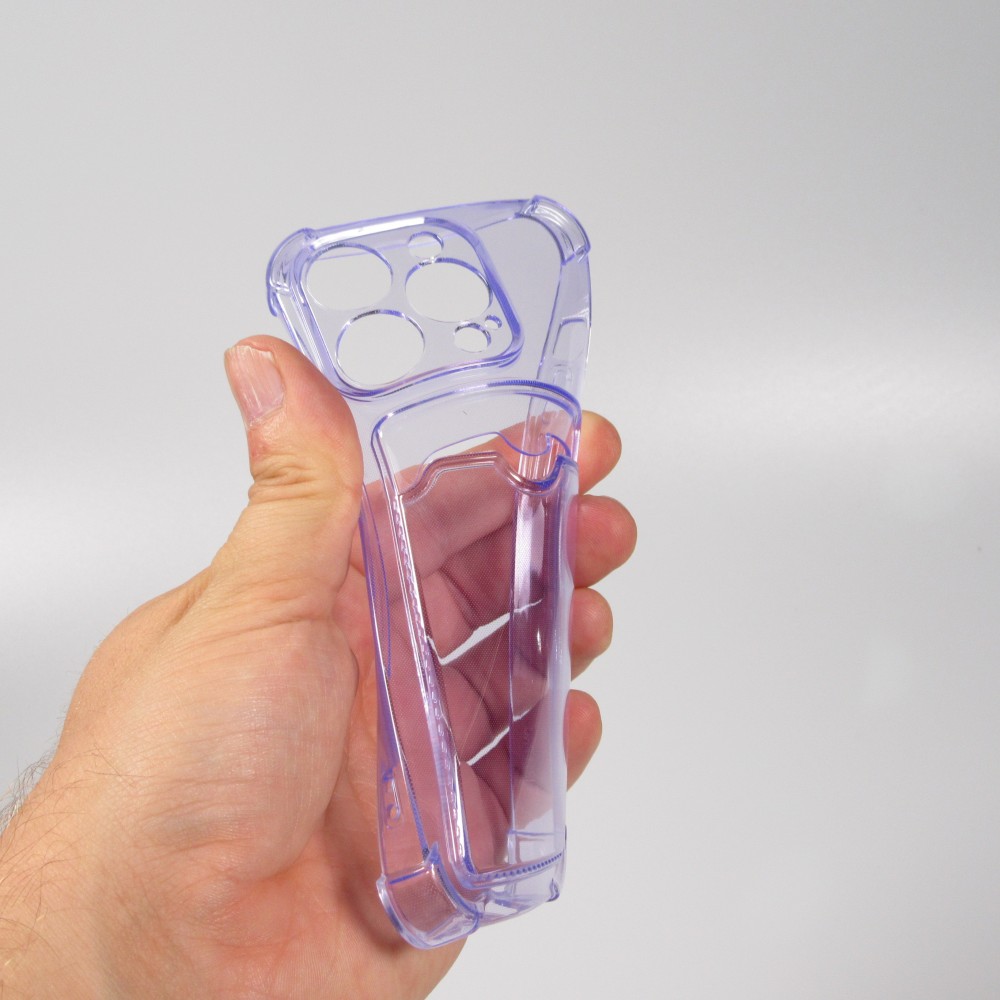 Coque iPhone 14 Pro - Gel silicone bumper super flexible avec porte-carte transparent - Violet