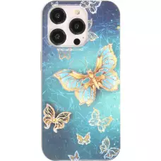 iPhone 14 Pro Max Case Hülle - Silikon Gel glitzernder Schmetterling - Blau