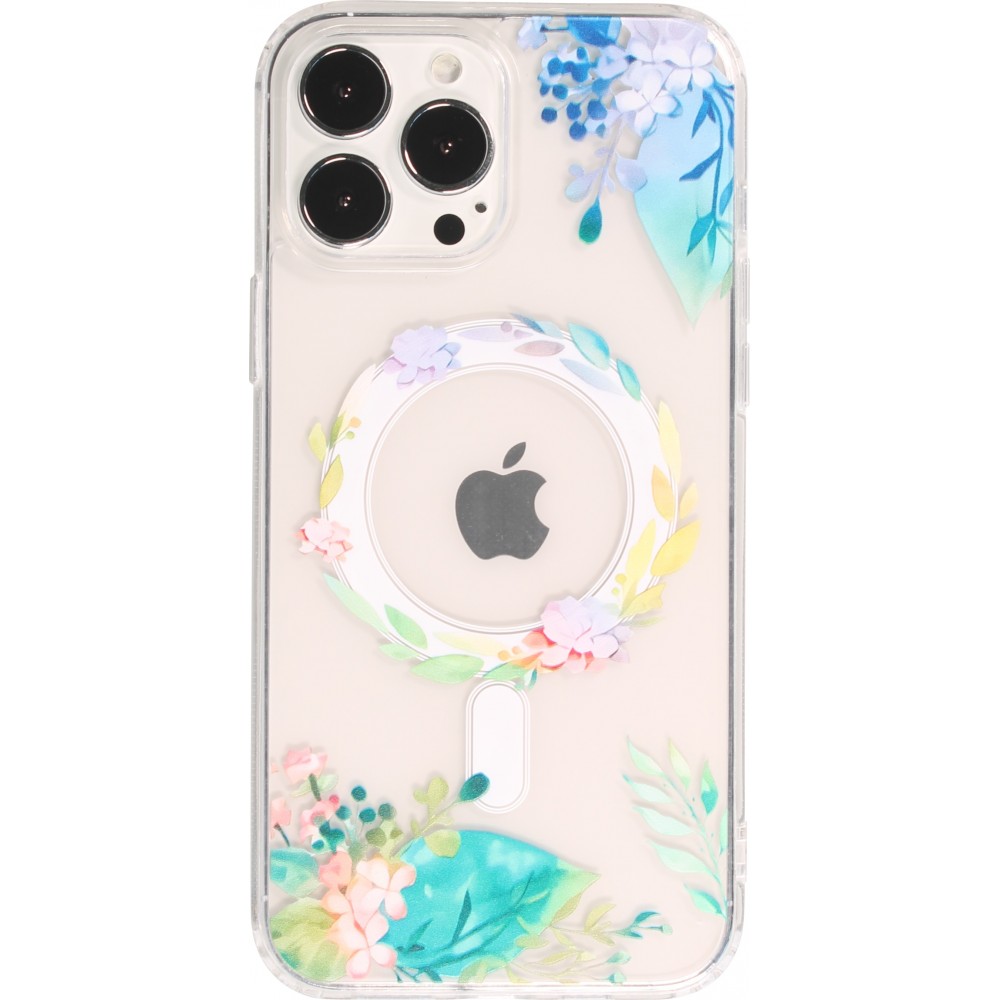 Coque iPhone 16 Pro Max - Gel silicone rigide avec MagSafe fleurs de printemps - Transparent