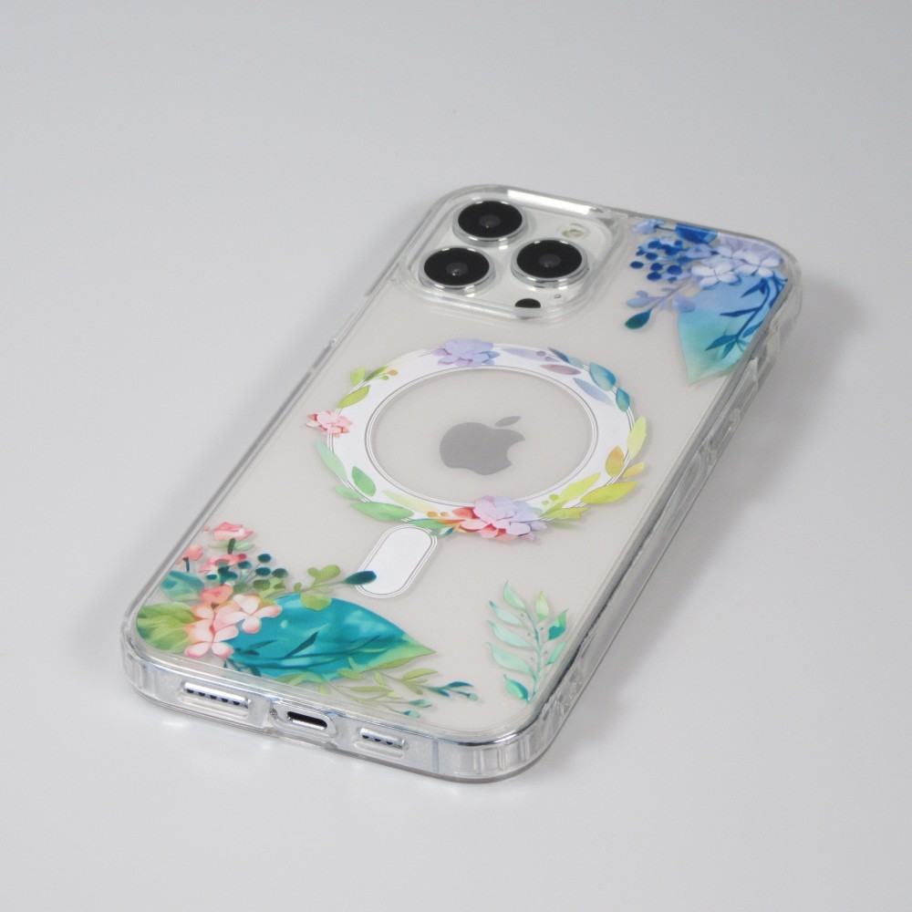 Coque iPhone 16 Pro Max - Gel silicone rigide avec MagSafe fleurs de printemps - Transparent