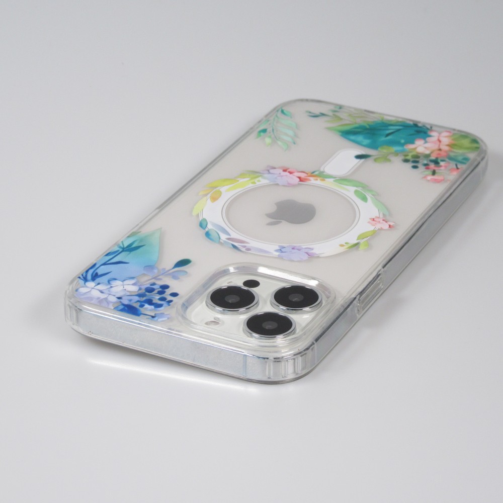 Coque iPhone 16 Pro Max - Gel silicone rigide avec MagSafe fleurs de printemps - Transparent