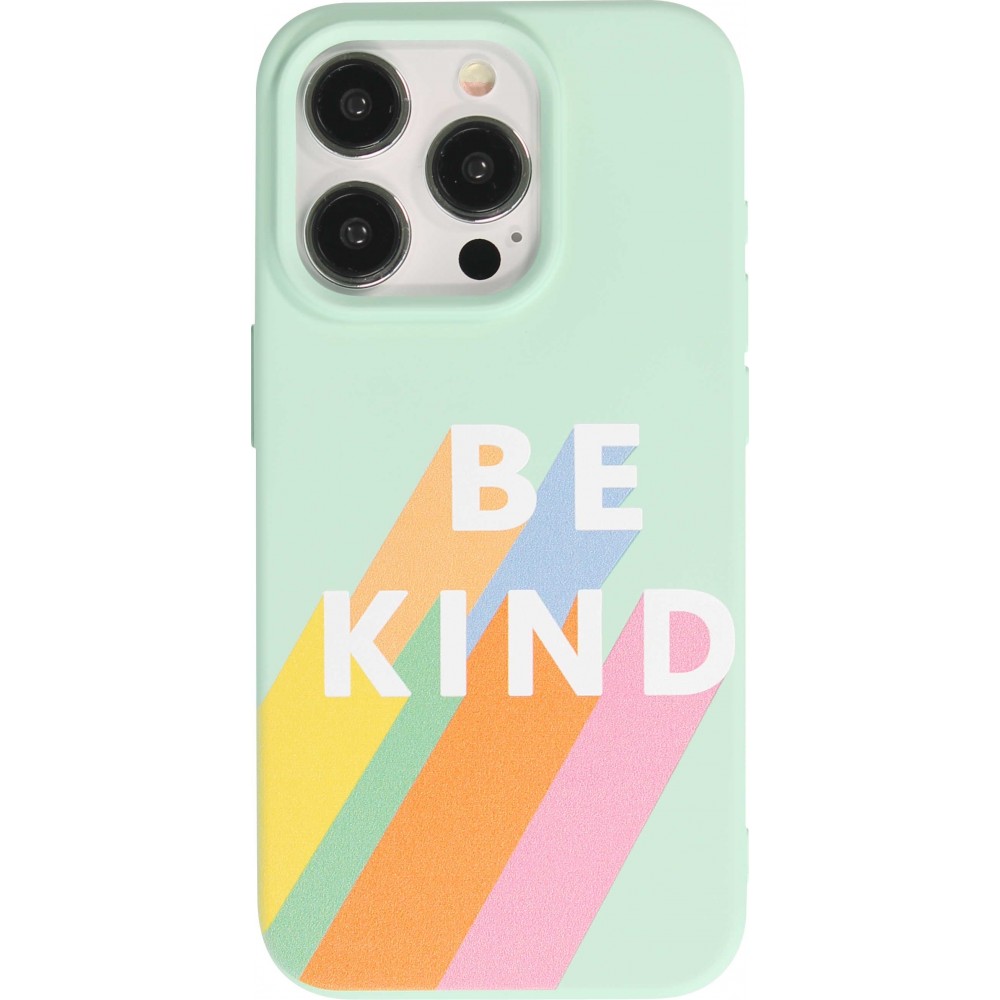 Coque iPhone 15 Pro Max - Gel silicone souple - Be Kind - Vert menthe