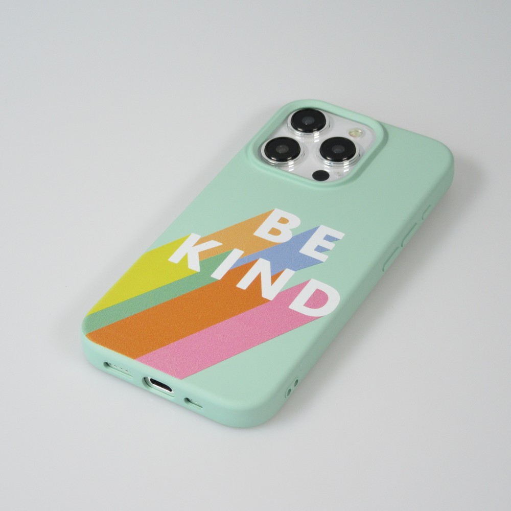Coque iPhone 15 Pro Max - Gel silicone souple - Be Kind - Vert menthe