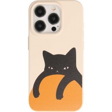 Coque iPhone 14 Pro Max - Gel silicone souple - Relaxed Cat - Beige