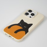 Coque iPhone 14 Pro Max - Gel silicone souple - Relaxed Cat - Beige