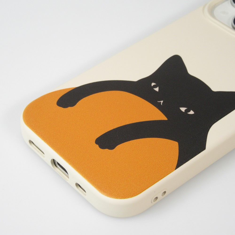 Coque iPhone 14 Pro Max - Gel silicone souple - Relaxed Cat - Beige