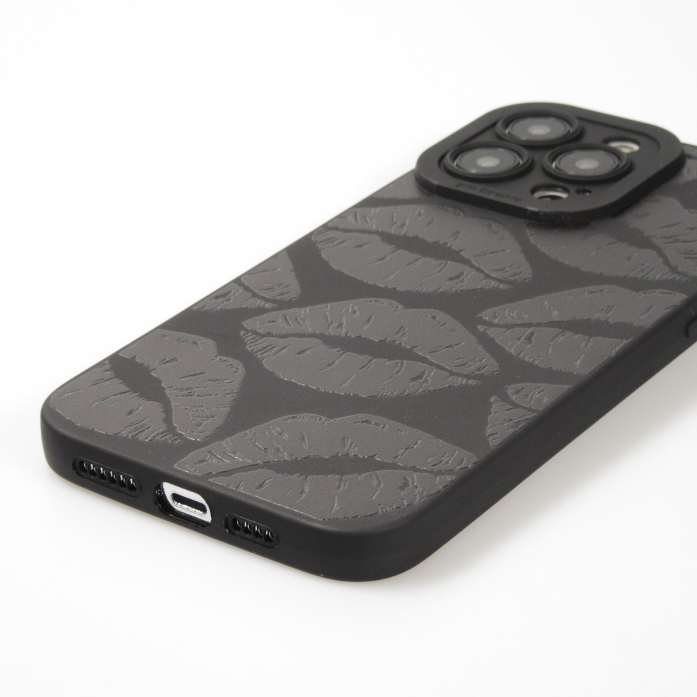 Coque iPhone 14 Pro - Gel silicone souple avec protection caméra - Many kisses - Noir