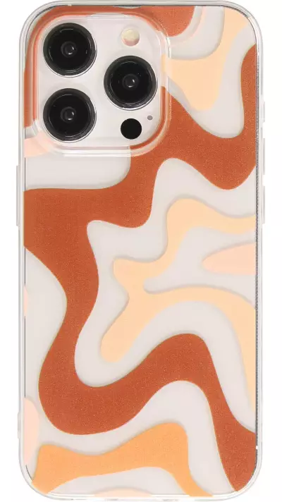 Coque iPhone 14 Pro - Gel silicone vagues color&eacute;es - Caf&eacute; Mocha