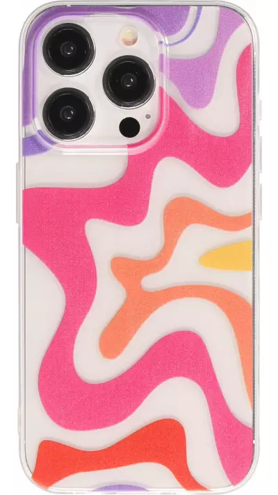 Coque iPhone 14 Pro - Gel silicone vagues color&eacute;es - Lavender sunset