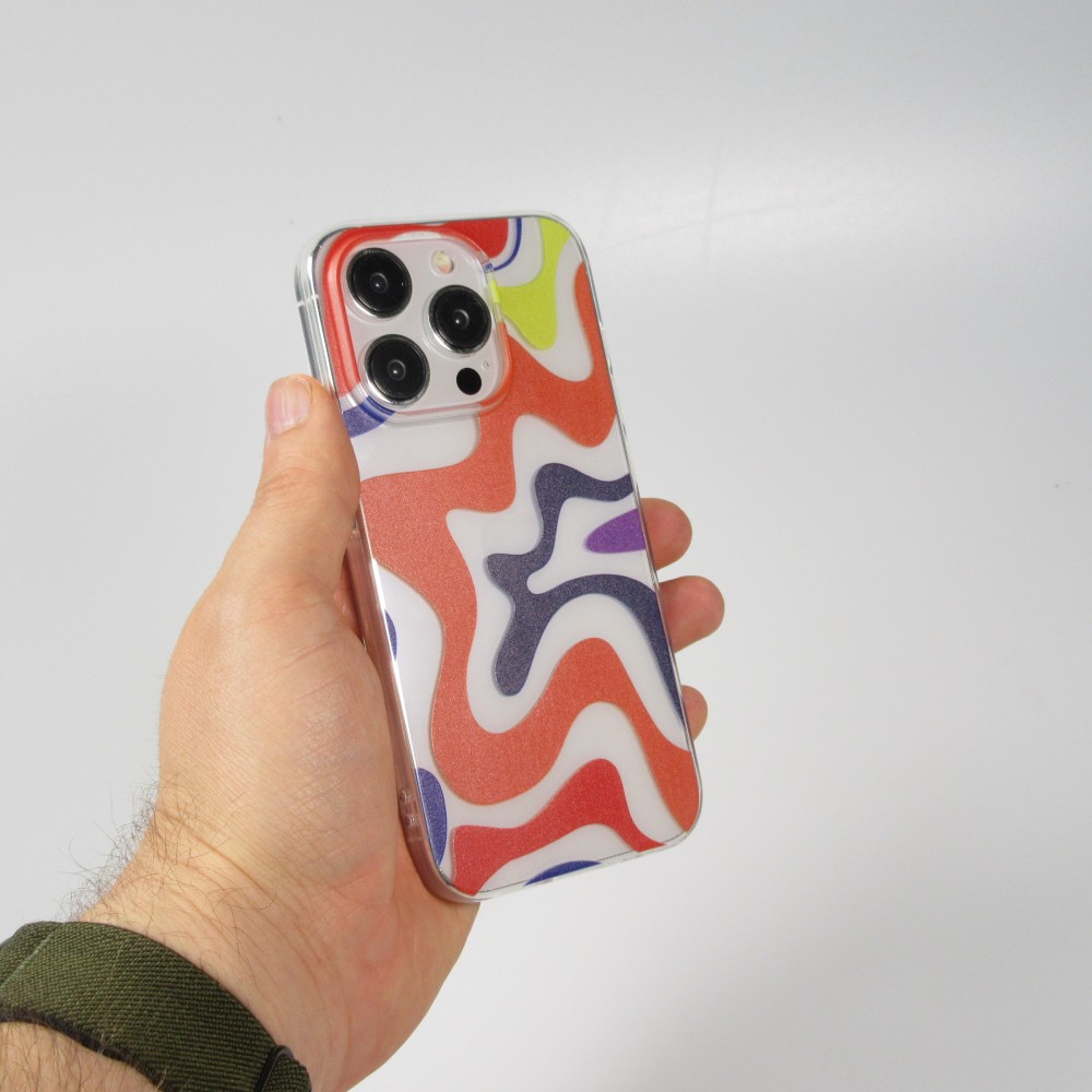 Coque iPhone 15 Pro Max - Gel silicone vagues colorées - Margarita