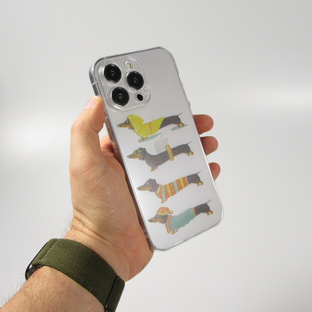 Coque iPhone 15 Pro Max - Gel transparent silicone dogs 4 season - Transparent