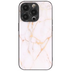 Coque iPhone 13 Pro Max - Glass marbre avec bord en silicone - Blanc