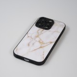 Coque iPhone 13 Pro Max - Glass marbre avec bord en silicone - Blanc