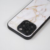 Coque iPhone 13 Pro Max - Glass marbre avec bord en silicone - Blanc