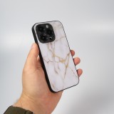 Coque iPhone 13 Pro Max - Glass marbre avec bord en silicone - Blanc