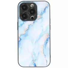 iPhone 13 Pro Max Case Hülle - Glass Marmor mit Silikonrand - Hellblau