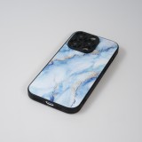 Coque iPhone 13 Pro Max - Glass marbre avec bord en silicone - Bleu clair