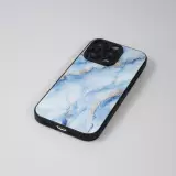 iPhone 13 Pro Max Case Hülle - Glass Marmor mit Silikonrand - Hellblau
