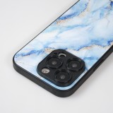 Coque iPhone 13 Pro Max - Glass marbre avec bord en silicone - Bleu clair