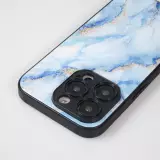 iPhone 13 Pro Max Case Hülle - Glass Marmor mit Silikonrand - Hellblau