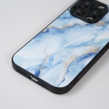 Coque iPhone 13 Pro Max - Glass marbre avec bord en silicone - Bleu clair