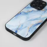 iPhone 13 Pro Max Case Hülle - Glass Marmor mit Silikonrand - Hellblau