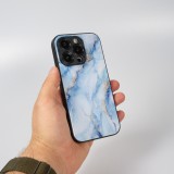 Coque iPhone 13 Pro Max - Glass marbre avec bord en silicone - Bleu clair