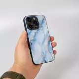 iPhone 13 Pro Max Case Hülle - Glass Marmor mit Silikonrand - Hellblau