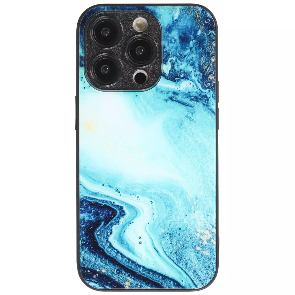 iPhone 13 Pro Max Case Hülle - Glass Marmor mit Silikonrand - Dunkelblau