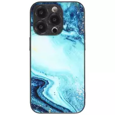 iPhone 13 Pro Max Case Hülle - Glass Marmor mit Silikonrand - Dunkelblau