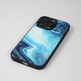 Coque iPhone 13 Pro Max - Glass marbre avec bord en silicone - Bleu foncé