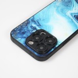 Coque iPhone 13 Pro Max - Glass marbre avec bord en silicone - Bleu foncé