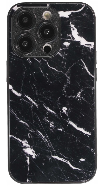 Coque iPhone 13 Pro - Glass marbre avec bord en silicone - Noir
