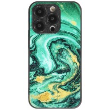 iPhone 13 Pro Case Hülle - Glass Marmor mit Silikonrand - Grün