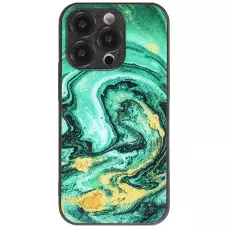 iPhone 13 Pro Max Case Hülle - Glass Marmor mit Silikonrand - Grün