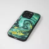 iPhone 13 Pro Max Case Hülle - Glass Marmor mit Silikonrand - Grün