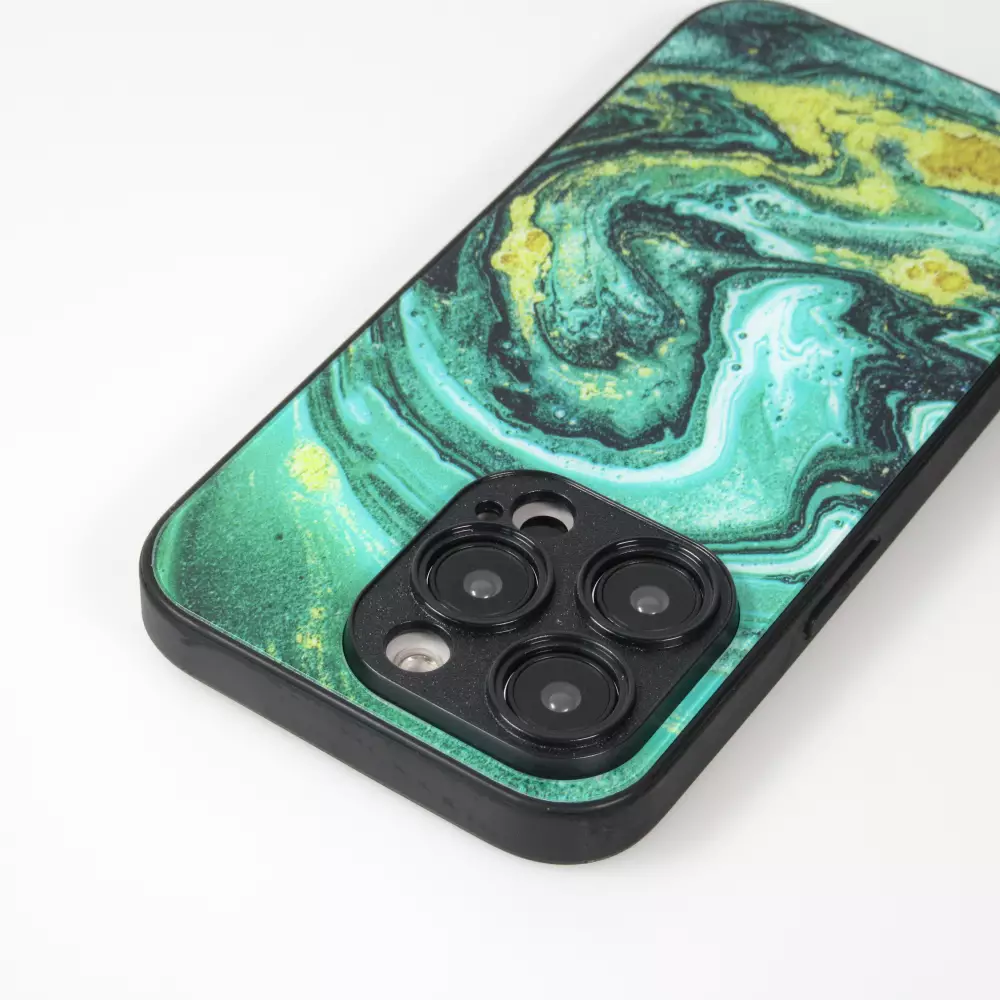iPhone 13 Pro Max Case Hülle - Glass Marmor mit Silikonrand - Grün