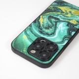 iPhone 13 Pro Case Hülle - Glass Marmor mit Silikonrand - Grün